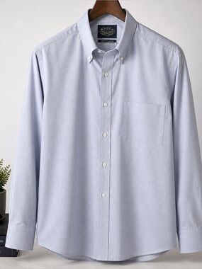 Eagle Shirtmakers Blue Pinpoint Oxford Button Down Dress Shirt 18 34/35